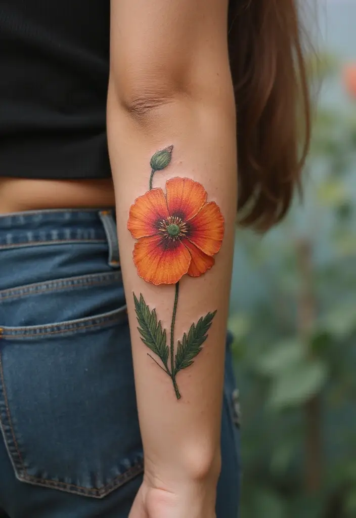 50 California Poppy Tattoo Ideas with Symbolism and Beauty - 37. California Poppy with a Heart