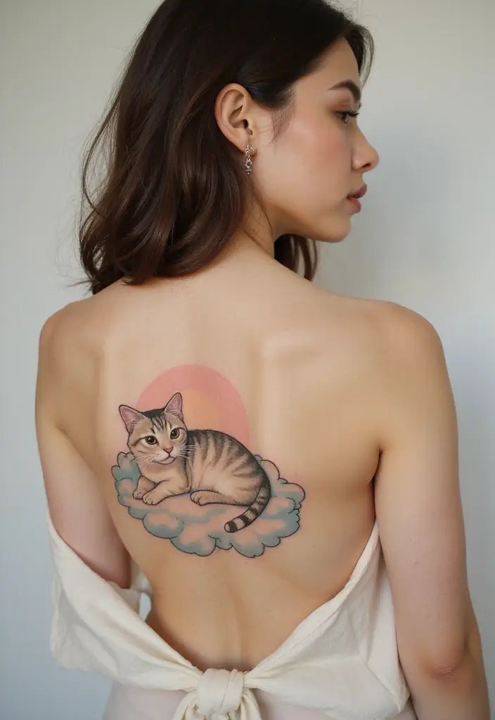 50 Creative Cat Tattoo Ideas for Every Style - 37. Cat on a Cloud