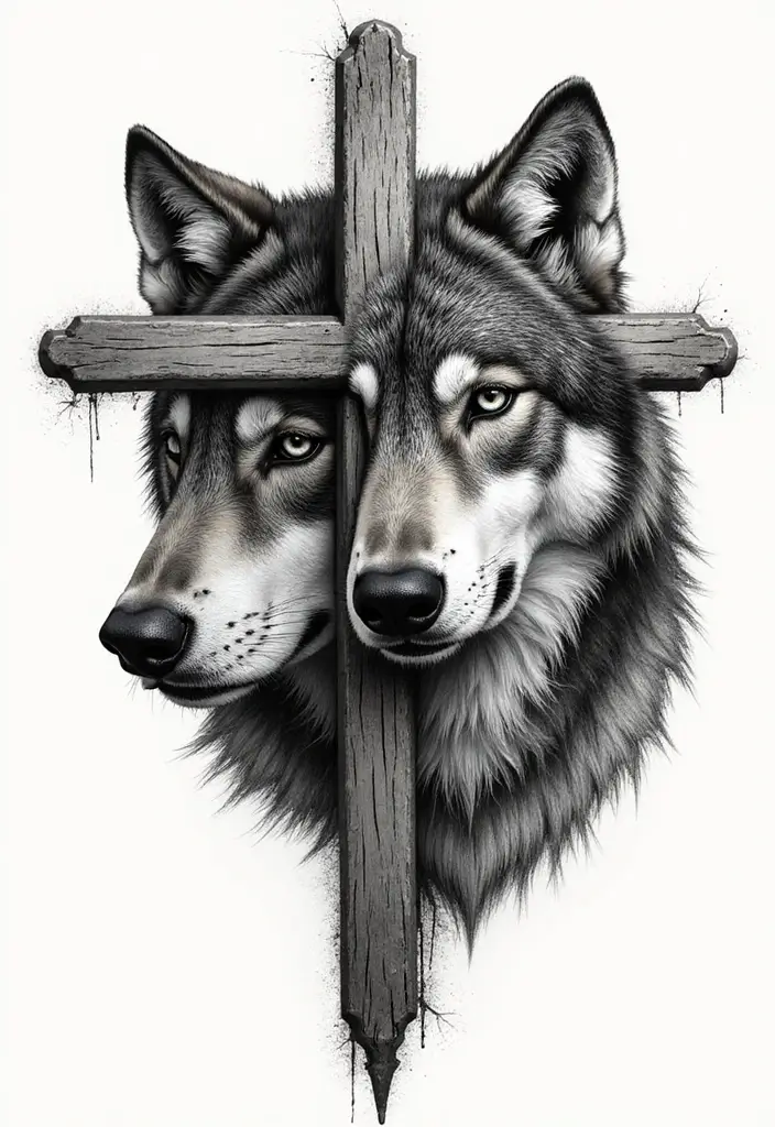 50 Cross Tattoo Meaning Inspirations and Symbolism Explained - 37. The Cross and a Wolf: Strength and Loyalty