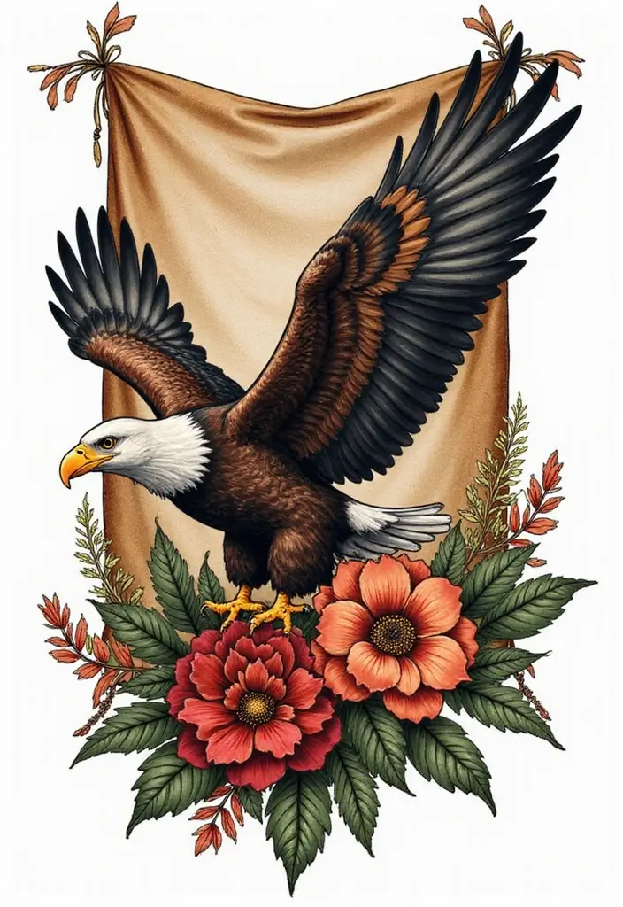 50 Eagle Tattoo Meaning Ideas and Symbolic Designs 37 50 Eagle Tattoo Meaning Ideas and Symbolic Designs - 37. Eagle with a Tapestry