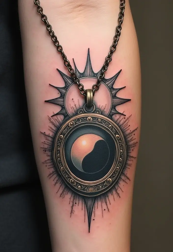 50 Eclipse Tattoo Designs with Powerful Meaning and Symbolism - 37. Eclipse with a Locket