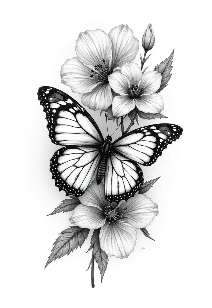 50 Half Butterfly Half Flower Tattoo Designs and Inspirations - 37. Bold Black and White