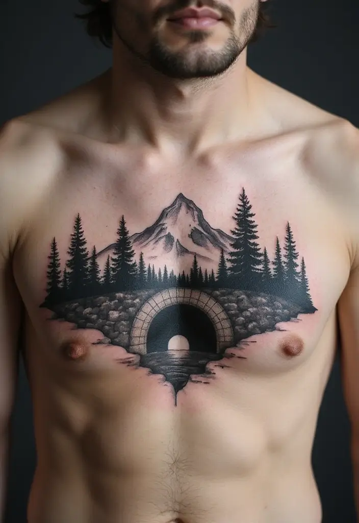 50 Mountain Tattoo Ideas with Powerful and Minimalist Designs 37 50 Mountain Tattoo Ideas with Powerful and Minimalist Designs - 37. Mountain Tunnel Tattoo