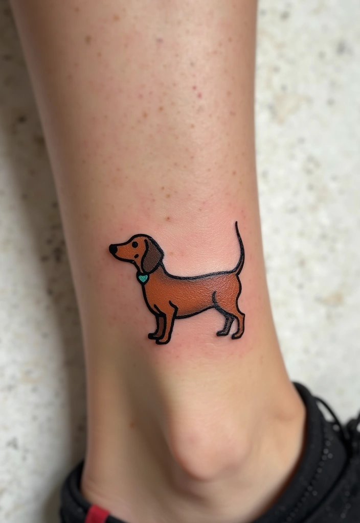 50 Small Wiener Dog Tattoos with Cute and Minimalist Designs - 37. Touching Tail