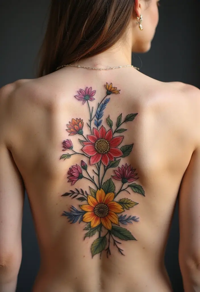 50 Wildflower Tattoo Ideas with Simple and Beautiful Designs 37 50 Wildflower Tattoo Ideas with Simple and Beautiful Designs - 37. Floral Harmony