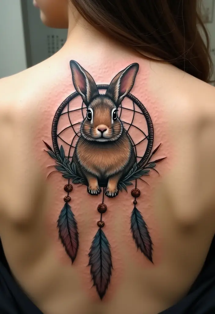 50 Bunny Tattoo Meaning Inspirations for Cute and Creative Designs - 38. Bunny and a Dreamcatcher