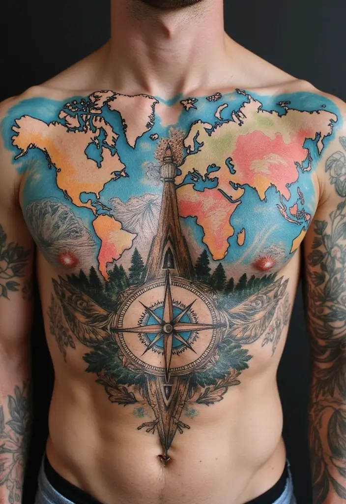 50 Best Chest Tattoo Ideas for Men and Women in 2025 38 50 Best Chest Tattoo Ideas for Men and Women in 2025 - 38. Traveling Inspired Tattoos