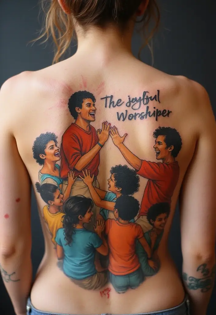 50 Christian Back Tattoos with Meaningful and Powerful Designs - 38. The Joyful Worshipper