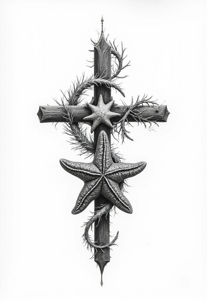 50 Cross Tattoo Meaning Inspirations and Symbolism Explained - 38. The Cross and a Starfish: Resilience and Recovery