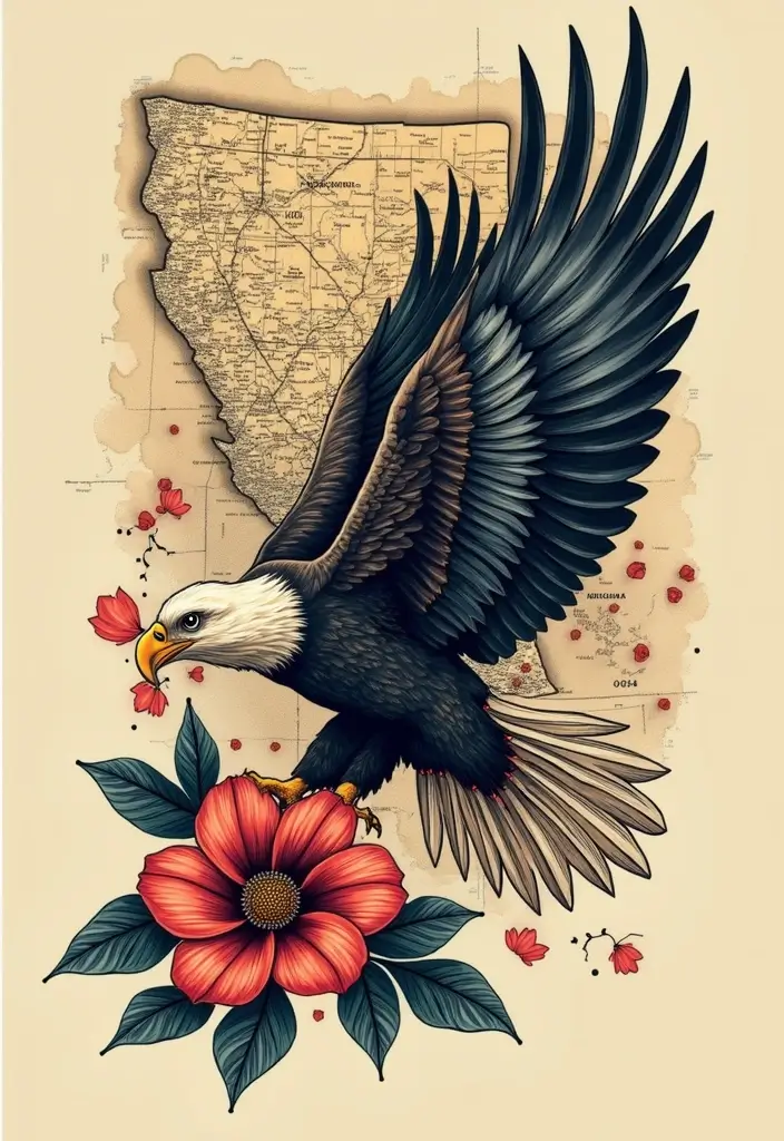50 Eagle Tattoo Meaning Ideas and Symbolic Designs 38 50 Eagle Tattoo Meaning Ideas and Symbolic Designs - 38. Eagle and a Map