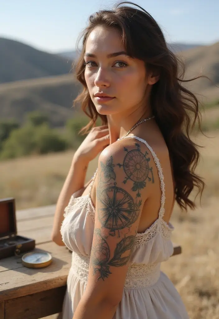 50 Front Shoulder Tattoos for Females That Are Stylish and Bold 38 50 Front Shoulder Tattoos for Females That Are Stylish and Bold - 38. Vintage Travel Tattoos