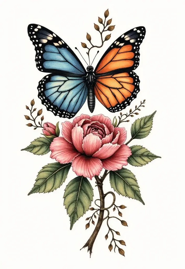 50 Half Butterfly Half Flower Tattoo Designs and Inspirations - 38. The Nature Lover
