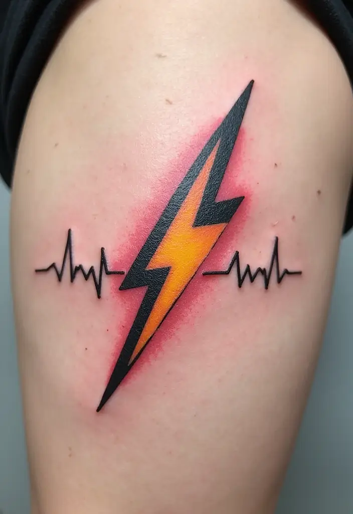 50 Lightning Bolt Tattoos with Bold and Striking Designs 38 50 Lightning Bolt Tattoos with Bold and Striking Designs - 38. Lightning Bolt with a Heartbeat Line