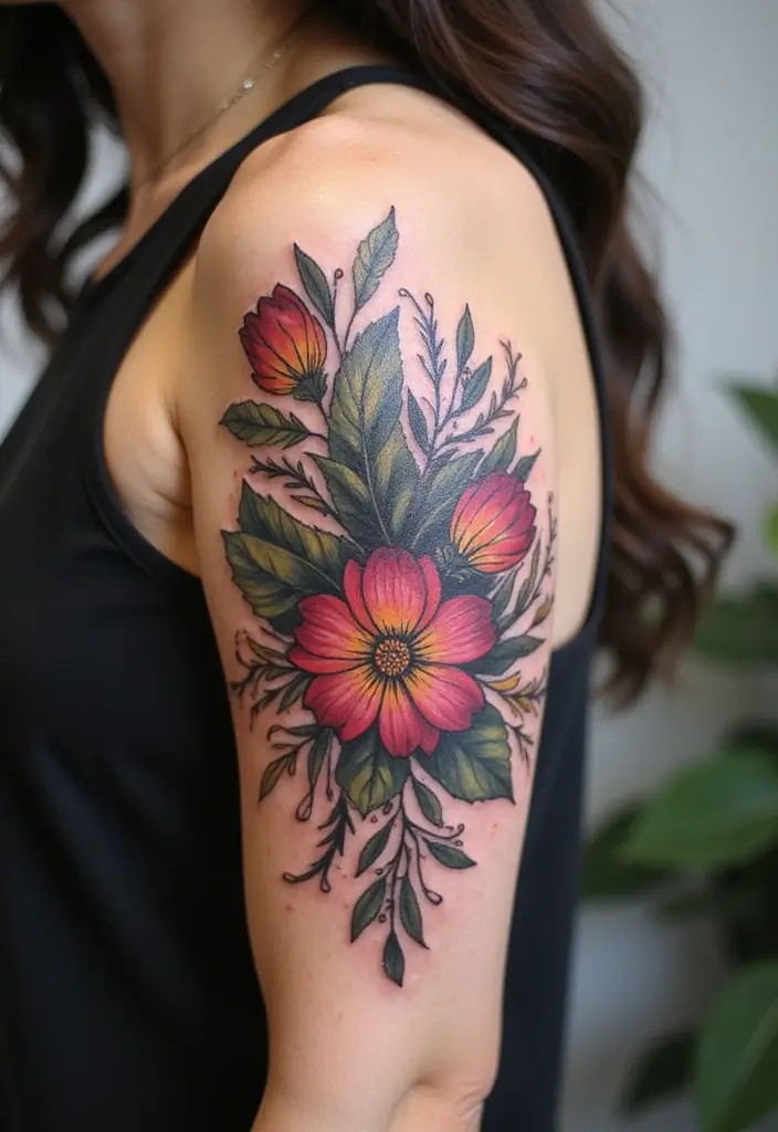 50 Wildflower Tattoo Ideas with Simple and Beautiful Designs 38 50 Wildflower Tattoo Ideas with Simple and Beautiful Designs - 38. Stylized Floral Burst