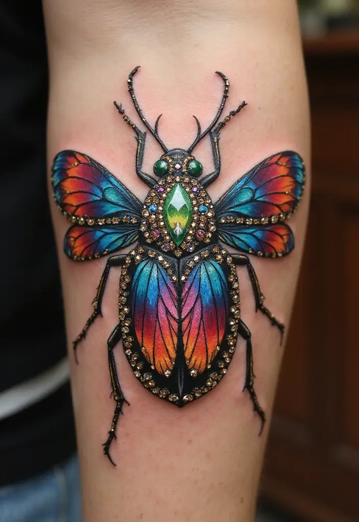 50 Bug Pin Tattoo Designs That Are Unique and Creative - 39. Bejeweled Insect Tattoos