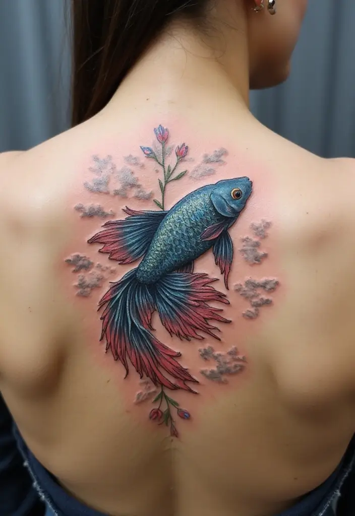 50 Betta Fish Tattoo Ideas with Unique and Colorful Designs 39 50 Betta Fish Tattoo Ideas with Unique and Colorful Designs - 39. Betta Fish with Clouds