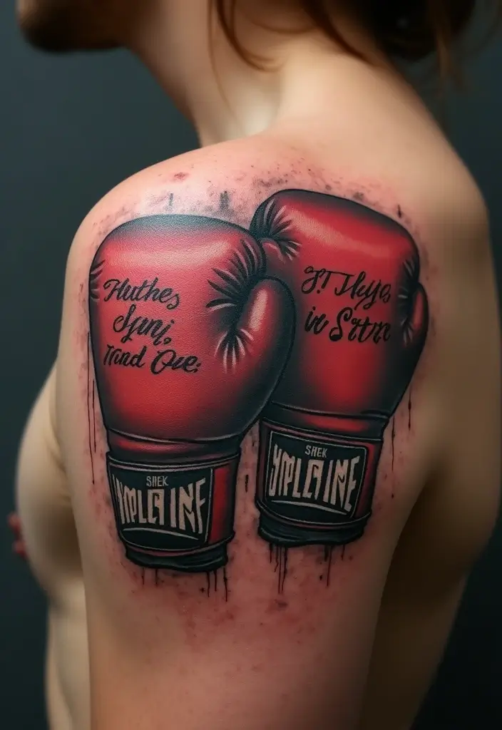 50 Boxing Gloves Tattoo Designs That Embody Strength and Courage! 39 50 Boxing Gloves Tattoo Designs That Embody Strength and Courage! - 39. Inspirational Quotes Integrated