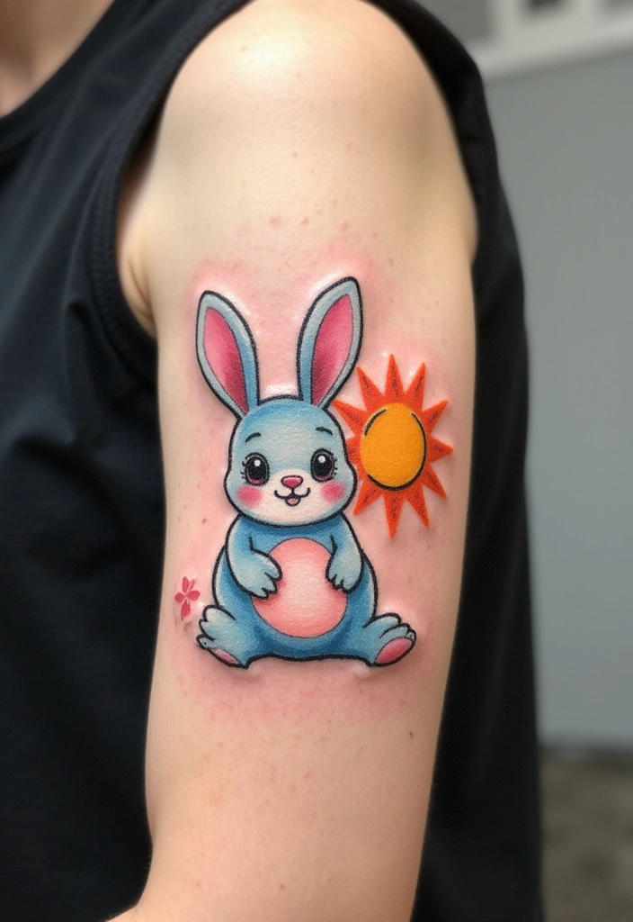 50 Bunny Tattoo Meaning Inspirations for Cute and Creative Designs - 39. Bunny with a Sun