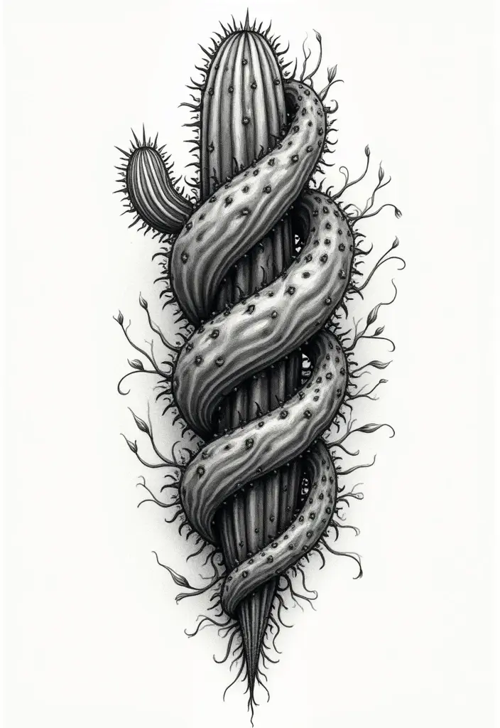 50 Cactus Tattoo Ideas with Minimalist and Symbolic Styles 39 50 Cactus Tattoo Ideas with Minimalist and Symbolic Styles - 39. Cactus with Spiral Patterns