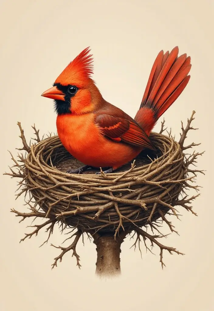 50 Cardinal Tattoo Ideas with Symbolism and Beautiful Designs - 39. Cardinal in a Nest