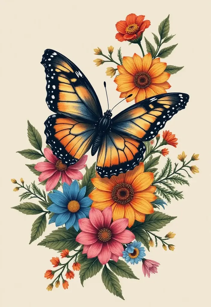 50 Half Butterfly Half Flower Tattoo Designs and Inspirations - 39. The Vibrant Garden