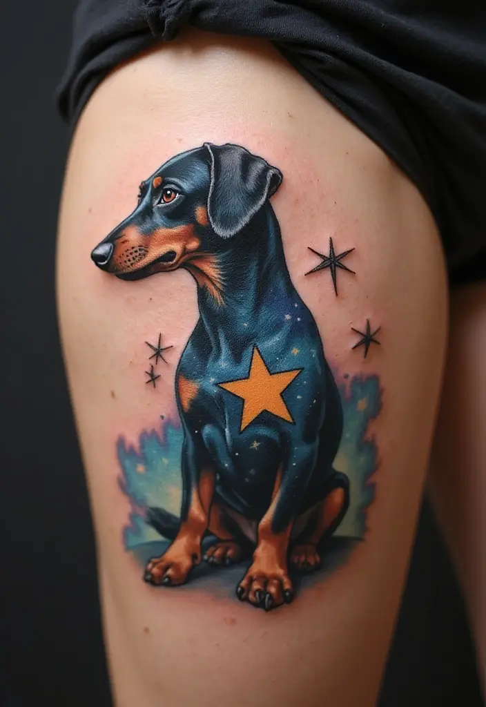 50 Small Wiener Dog Tattoos with Cute and Minimalist Designs - 39. Dog under Starry Sky