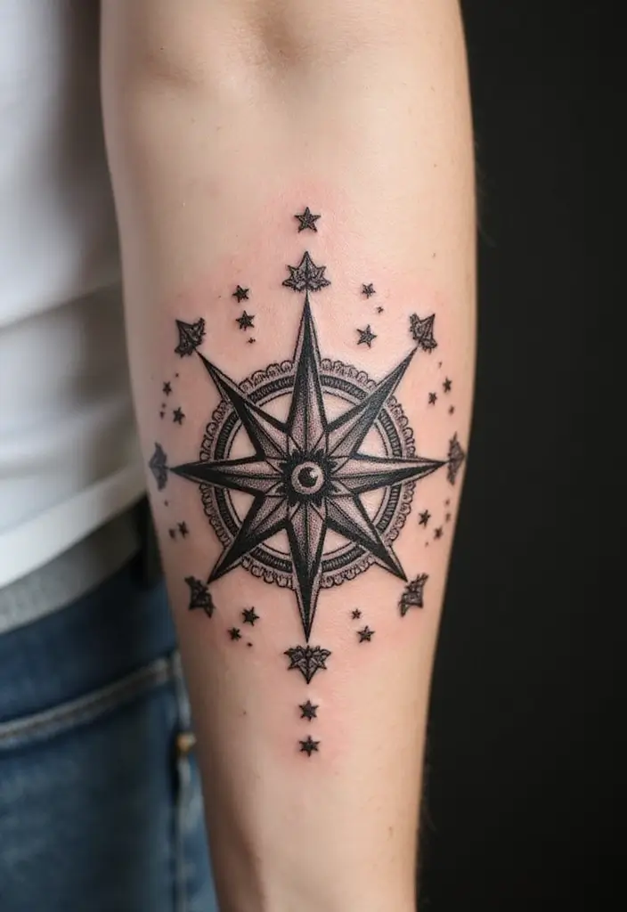 50 Star Tattoo Meaning Ideas and Symbolism Explained! - 39. Starry Compass Tattoos