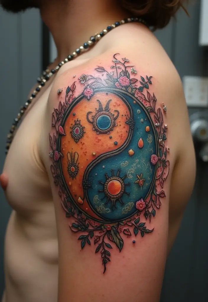 50 Yin Yang Tattoo Ideas with Balance and Harmony Symbolism - 39. Yin Yang with Personal Emblems
