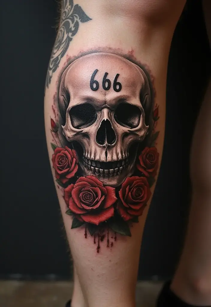 30 Unique 666 Tattoo Designs and Their Dark Meanings 3 30 Unique 666 Tattoo Designs and Their Dark Meanings - 3. Skull and 666 Design