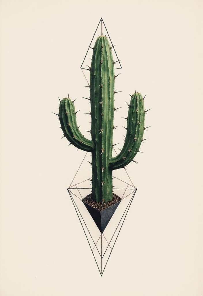 50 Cactus Tattoo Ideas with Minimalist and Symbolic Styles 3 50 Cactus Tattoo Ideas with Minimalist and Symbolic Styles - 3. Geometric Cactus