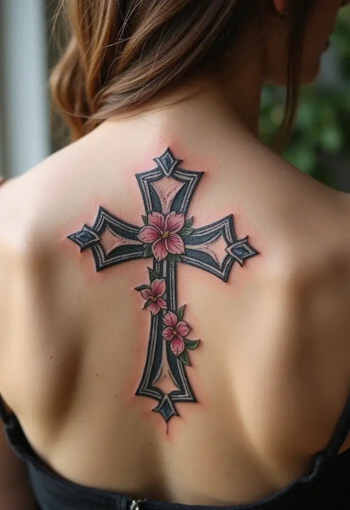30 Celtic Cross Tattoos for Men and Women with Spiritual Value 3 30 Celtic Cross Tattoos for Men and Women with Spiritual Value - 3. Floral Celtic Cross
