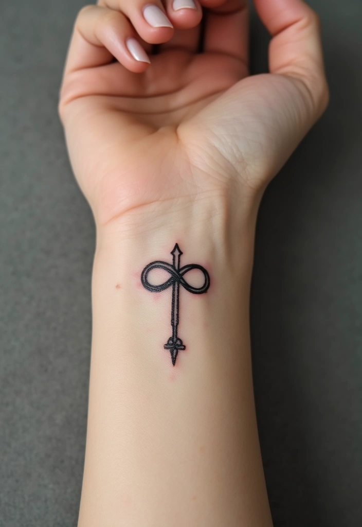 30 Cross Tattoos on Wrist with Meaningful and Elegant Designs 3 30 Cross Tattoos on Wrist with Meaningful and Elegant Designs - 3. Infinity Cross Tattoo