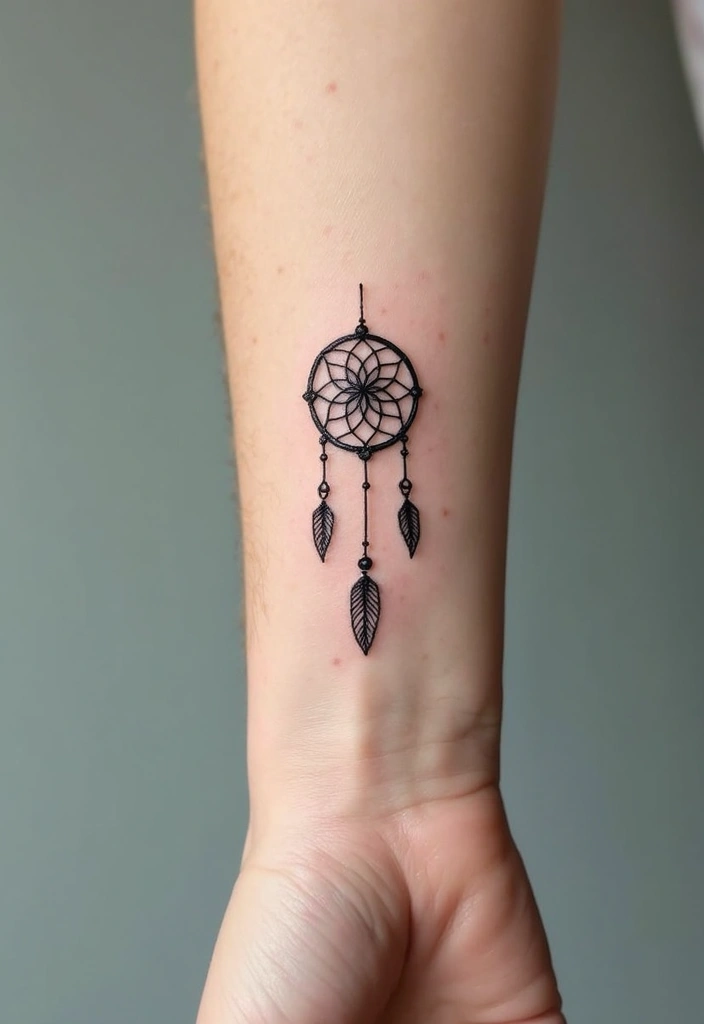 50 Dreamcatcher Tattoo Ideas with Cultural Symbolism 3 50 Dreamcatcher Tattoo Ideas with Cultural Symbolism - 3. Minimalist Dreamcatcher