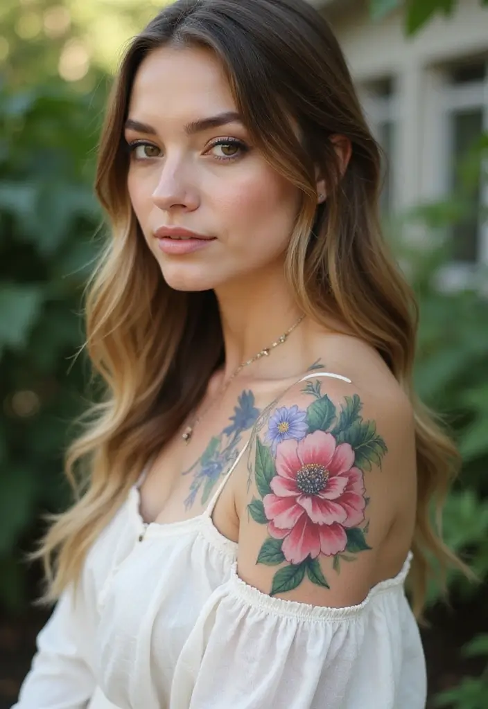50 Front Shoulder Tattoos for Females That Are Stylish and Bold 3 50 Front Shoulder Tattoos for Females That Are Stylish and Bold - 3. Watercolor Wonders