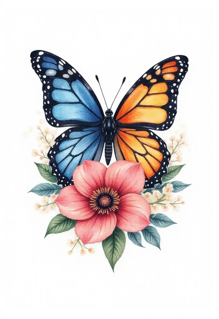 50 Half Butterfly Half Flower Tattoo Designs and Inspirations - 3. Watercolor Bliss