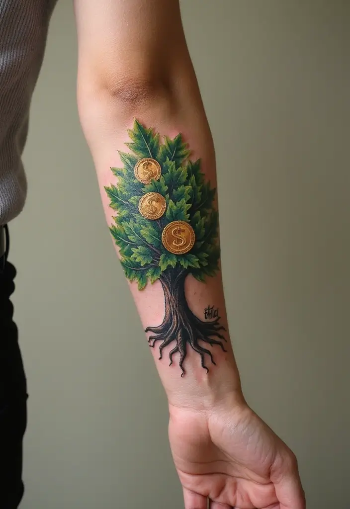 30 Money Tattoo Designs with Symbolism and Creative Styles - 3. Money Tree