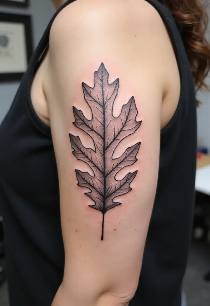 30 Oak Leaf Tattoo Designs with Nature-Inspired Symbolism - 3. Geometric Oak Leaf Tattoo