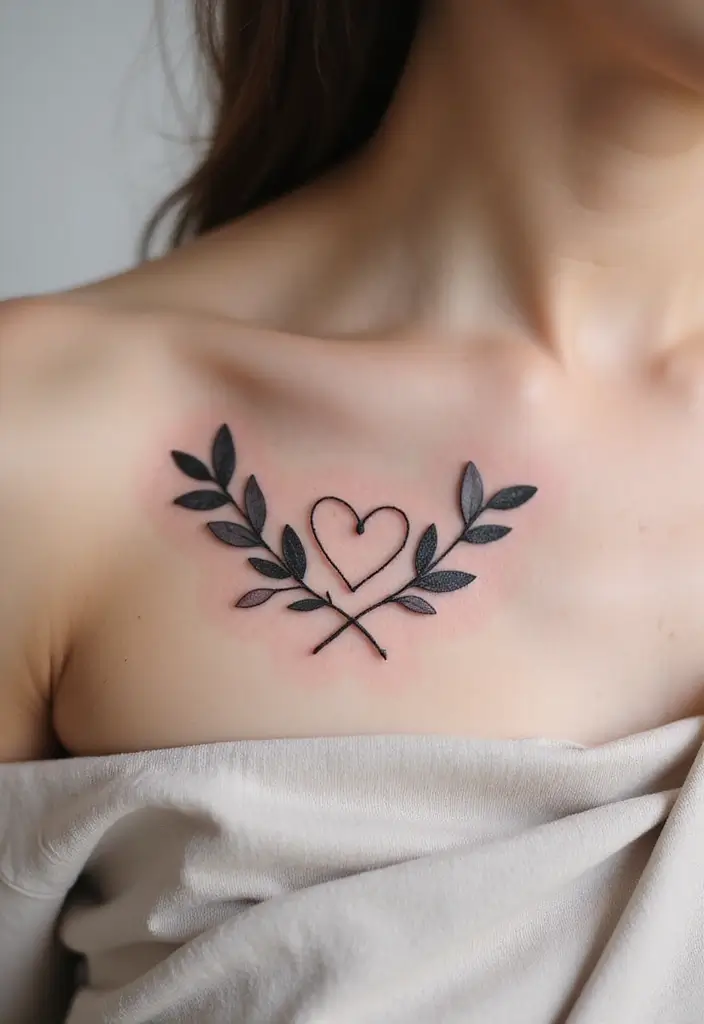 30 Olive Branch Tattoo Meaning and Design Inspirations - 3. Olive Branch and Heart