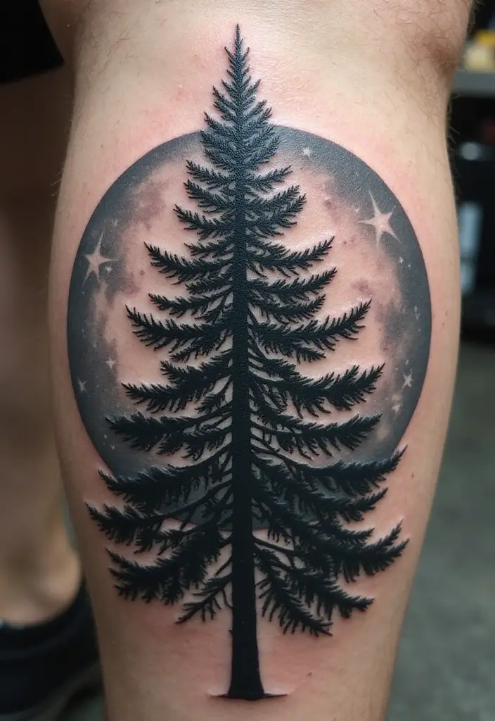 30 Pine Tree Tattoo Ideas with Nature-Inspired Symbolism - 3. Pine Tree with Moon