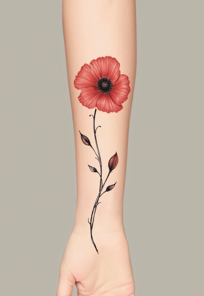 30 Poppy Tattoo Ideas with Symbolic Meanings 3 30 Poppy Tattoo Ideas with Symbolic Meanings - 3. Poppy with a Stem