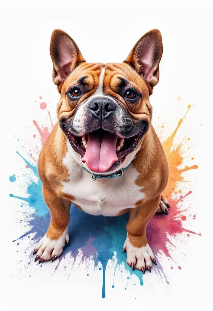 30 Realistic English and French Bulldog Tattoos You’ll Love - 3. Playful Bulldog in a Color Splash
