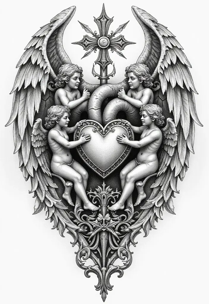 30 Sacred Heart Tattoo Ideas with Spiritual Symbolism 3 30 Sacred Heart Tattoo Ideas with Spiritual Symbolism - 3. Sacred Heart with Angels