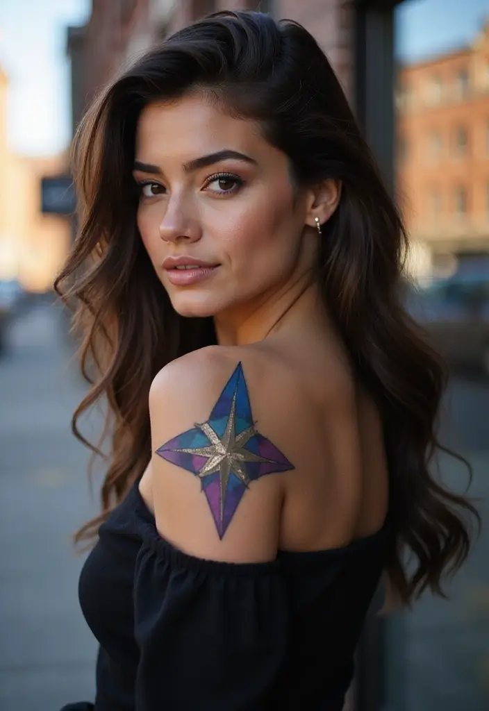 30 Shoulder Star Tattoos with Creative and Stylish Designs 3 30 Shoulder Star Tattoos with Creative and Stylish Designs - 3. Geometric Star Designs