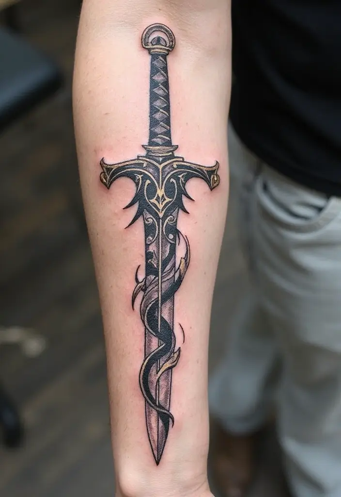 50 Sword Tattoo Designs and Symbolism to Inspire Your Next Ink 3 50 Sword Tattoo Designs and Symbolism to Inspire Your Next Ink - 3. Tribal Sword Design