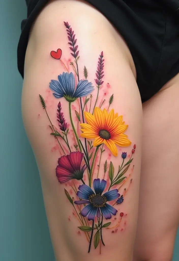 50 Wildflower Tattoo Ideas with Simple and Beautiful Designs 3 50 Wildflower Tattoo Ideas with Simple and Beautiful Designs - 3. Watercolor Wildflowers