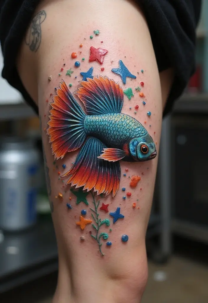 50 Betta Fish Tattoo Ideas with Unique and Colorful Designs 40 50 Betta Fish Tattoo Ideas with Unique and Colorful Designs - 40. Betta Fish with Mosaic Design