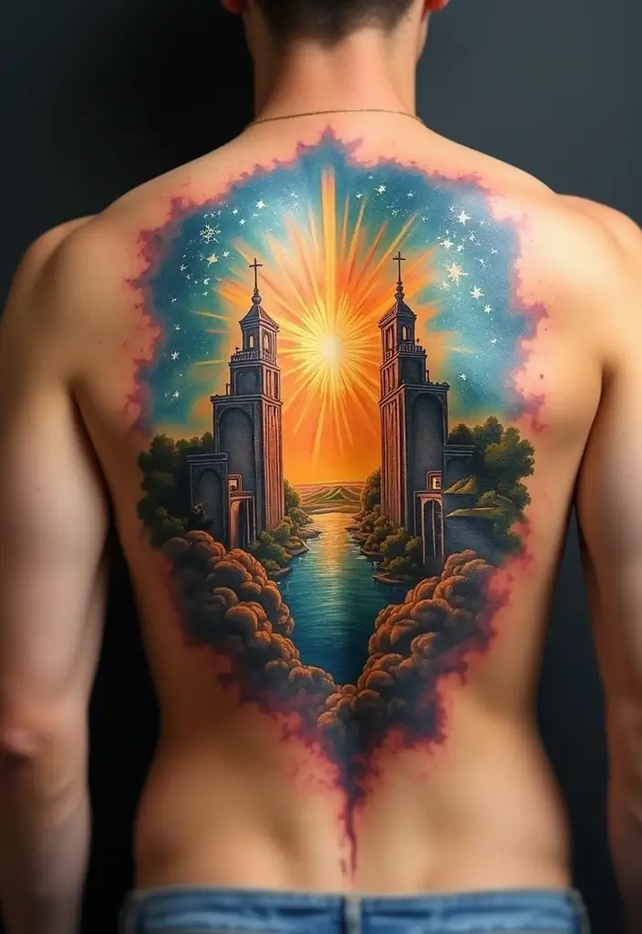 50 Christian Back Tattoos with Meaningful and Powerful Designs - 40. The Kingdom of Heaven