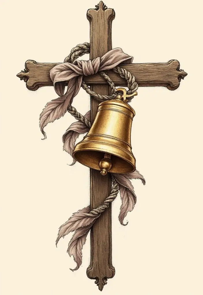 50 Cross Tattoo Meaning Inspirations and Symbolism Explained - 40. The Cross and a Bell: Call to Faith