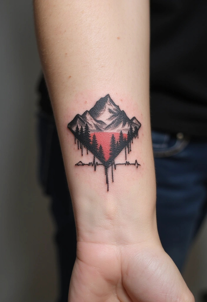 50 Mountain Tattoo Ideas with Powerful and Minimalist Designs 40 50 Mountain Tattoo Ideas with Powerful and Minimalist Designs - 40. Mountain with a Heartbeat Line