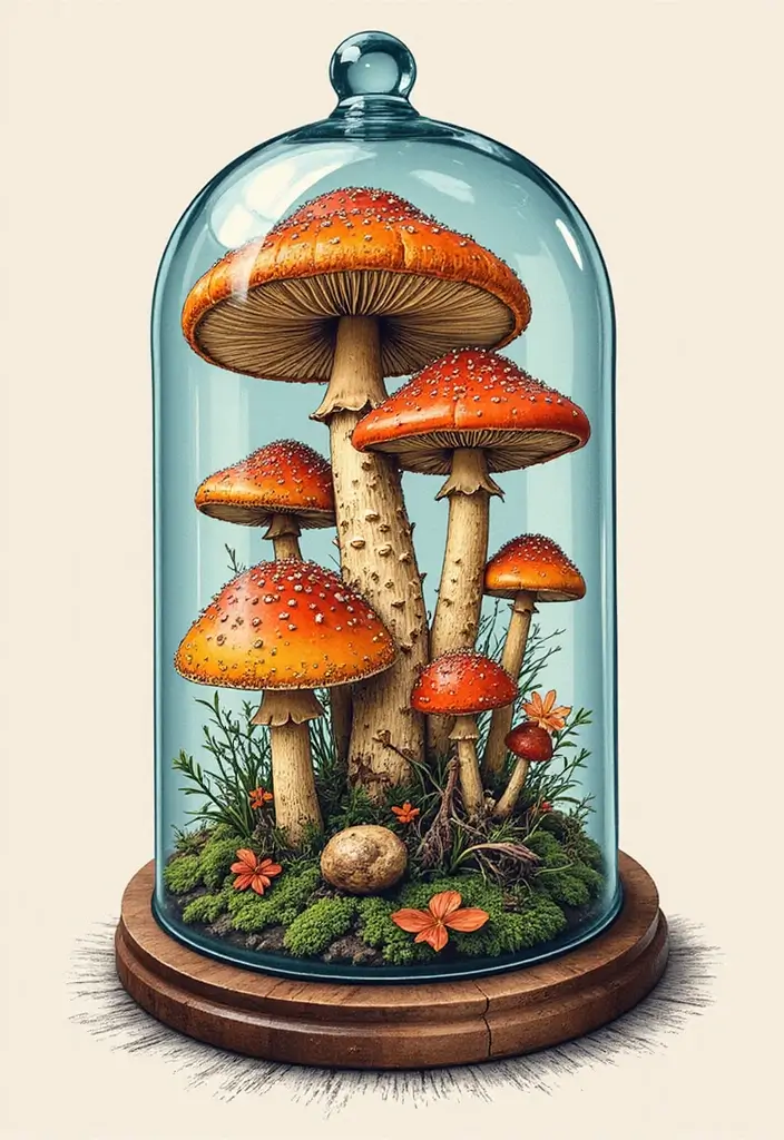 50 Unique Mushroom Tattoo Ideas That'll Leave You Inspired and Curious About Their Symbolism! 40 50 Unique Mushroom Tattoo Ideas That'll Leave You Inspired and Curious About Their Symbolism! - 40. Mushrooms in a Glass Dome